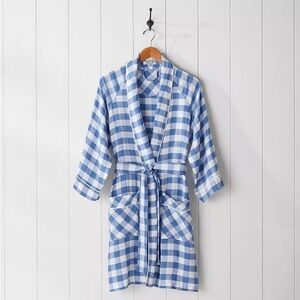 Serena & Lily Hyannis Linen Robe - Blue Plaid